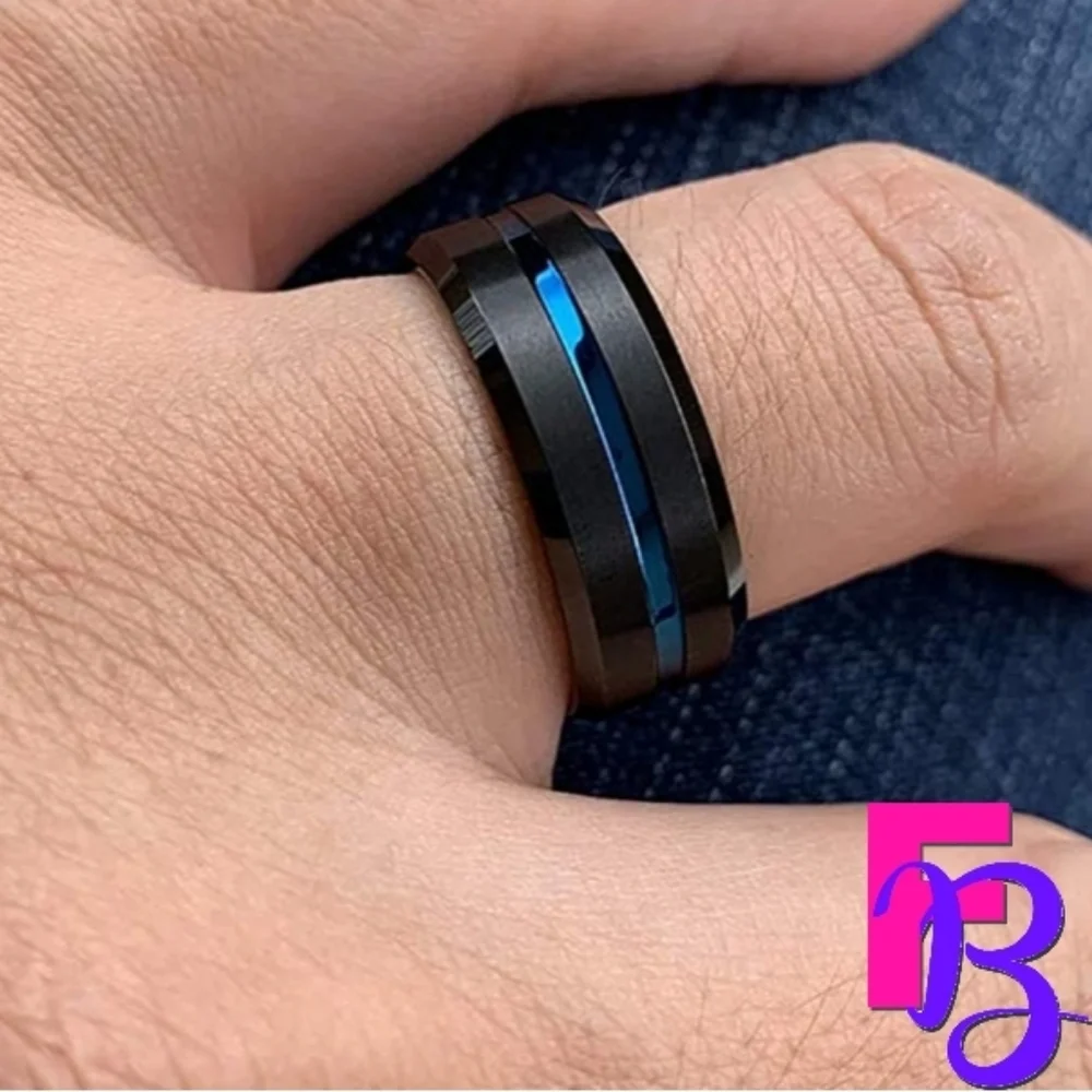 *NEW!* Tungsten Carbide Thin Blue Line Ring - Picture 5 of 7